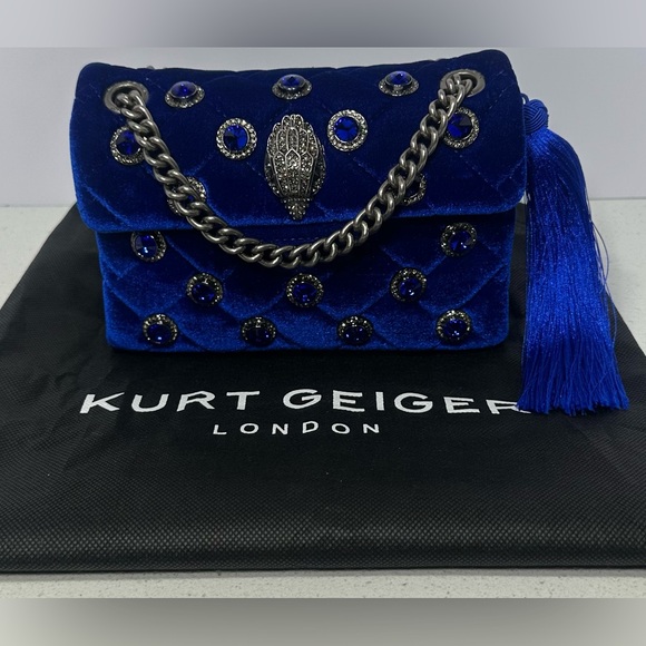 Kurt Geiger London Mini Kensington velvet crossbody bag in royal blue - Picture 3 of 4
